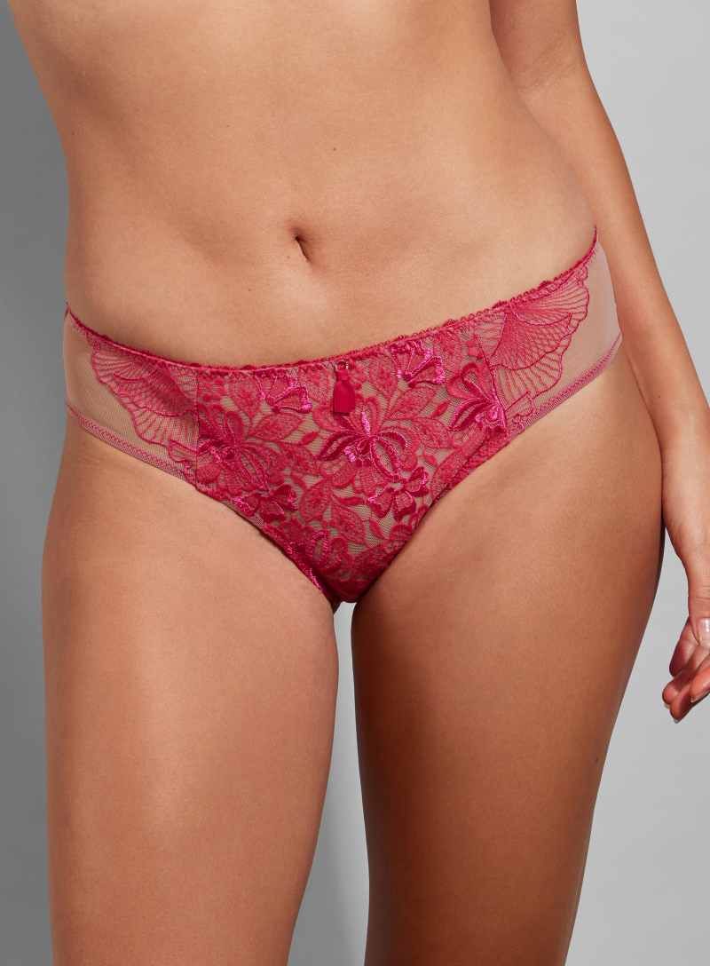 Invisible shorties transparent fine floral embroidery seduction fuchsia  pink, AGATHE